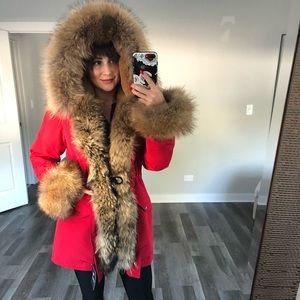Real raccoon fur winter jacket/coat parka.